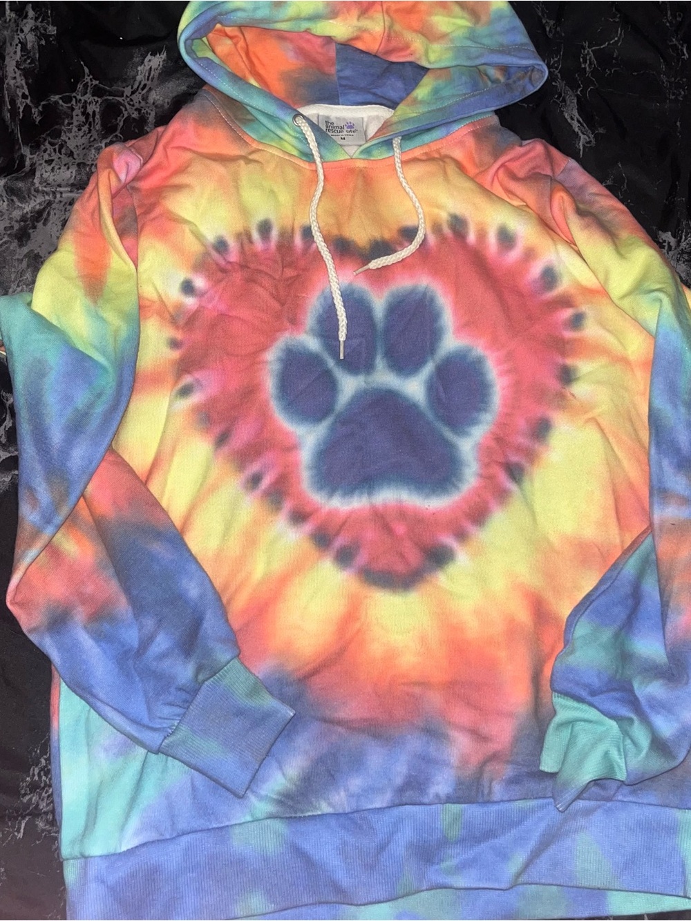 The animal rescue site rainbow Tie-Dye Paw Print Hoodie - Multicolor size medium